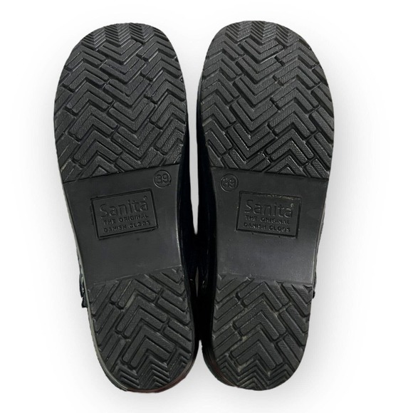 Sanita Women’s Blue Shimmer & Black Leather Professional Bottom Clogs Size 8 - Picture 9 of 12